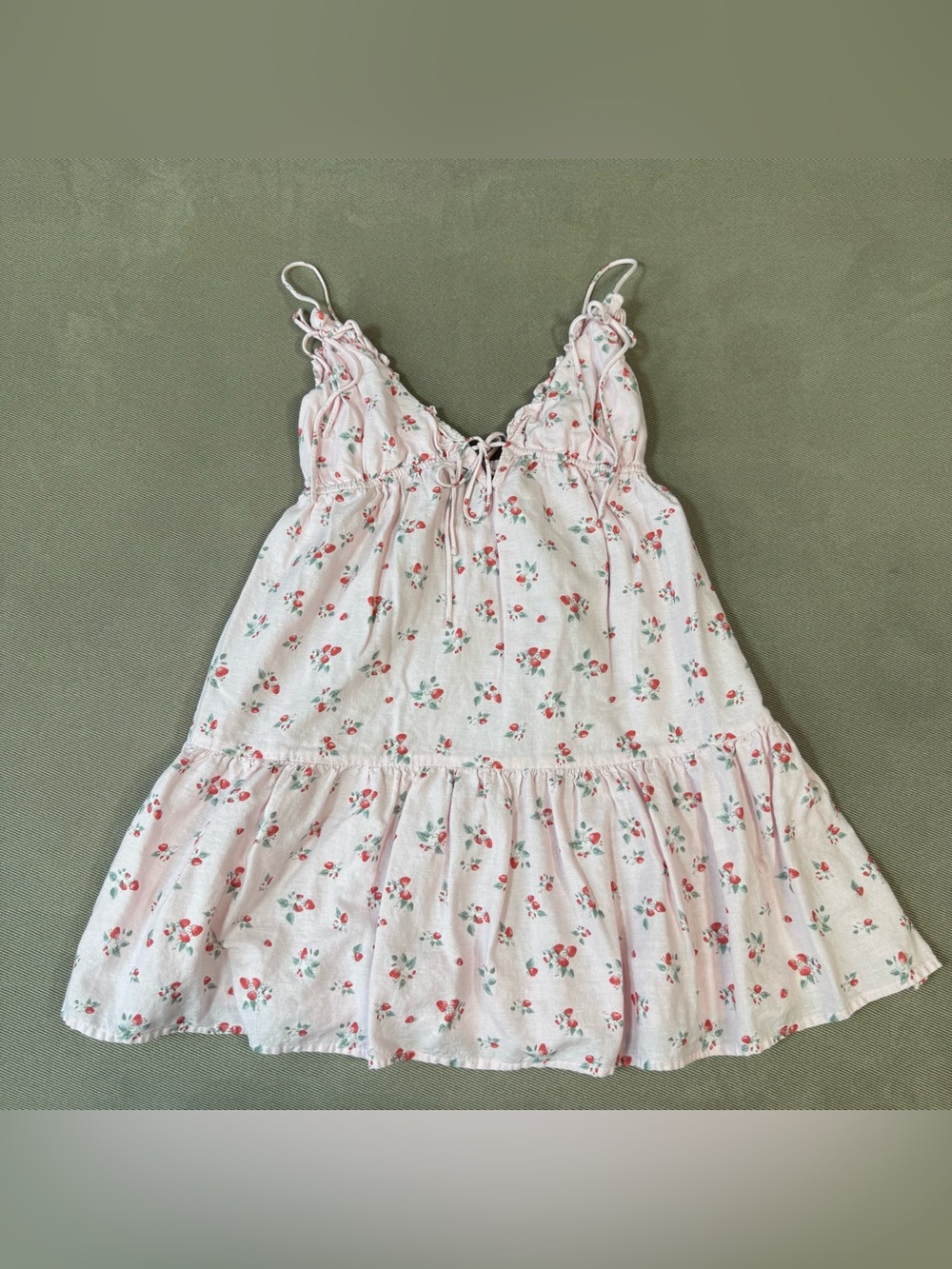 Wild Fables Women’s Strawberries Ruffle Triangle Pink Mini Babydoll Dress XXS